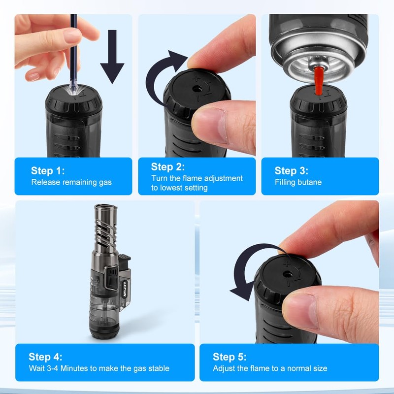 LcFun Torch Lighter 2 Pack Windproof Adjustable Single Jet Flame