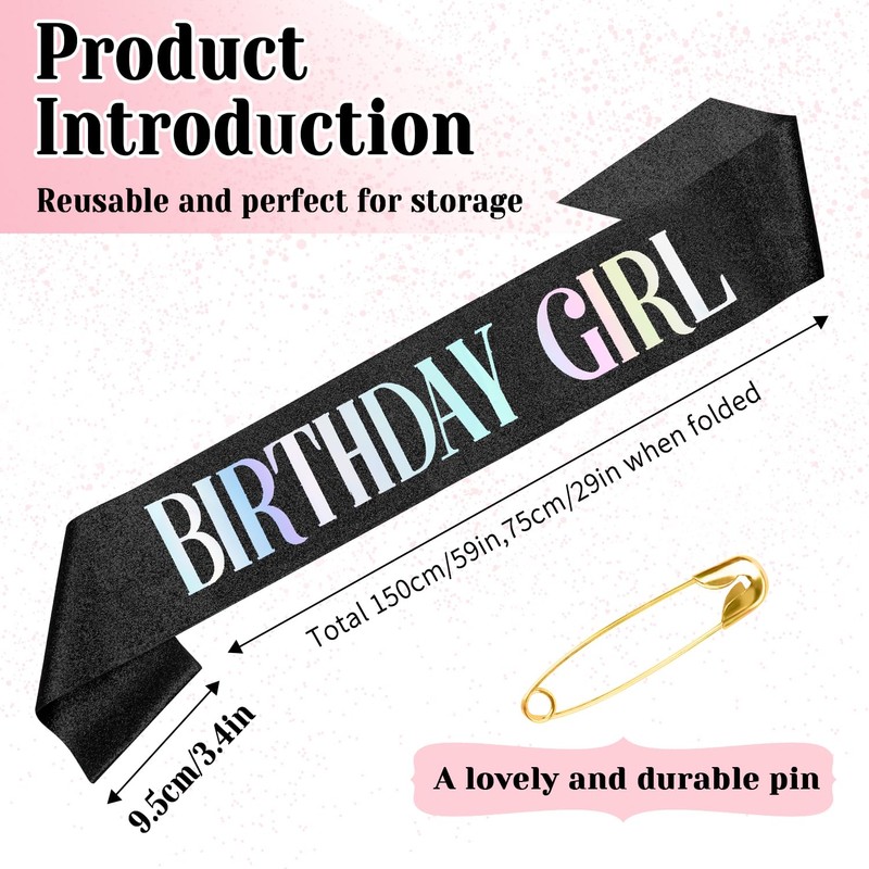 Black Birthday Girl Sash for Women - Birthday Decorations