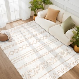 6x9 Area Rugs for Living Room: Washable Large Rug Modern Geometric Rugs Soft Non-Slip Indoor Floor Carpet Moroccan Farmhouse Rug for Bedroom Dining Room Nursery Offices Decor (Beige, 6'x9')