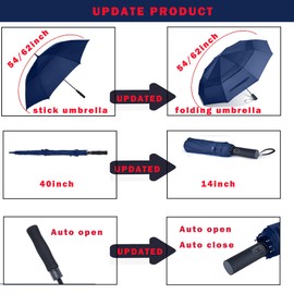 MRTLLOA 49/54/62 Inch Large Folding Golf Umbrella, Oversize Double Canopy Vented 10 Ribs Windproof Compact Travel Umbrellas for Rain(62 Inch, Navy Blue)