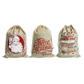 3PCS Christmas Sacks 15.7“ X 22‘’. Pack of 3 Drawstring Goody Gift Bags for Christmas.