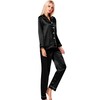 SWOMOG Satin Women's Pyjamas with Button Placket, Long Sleeve Sleepwear,