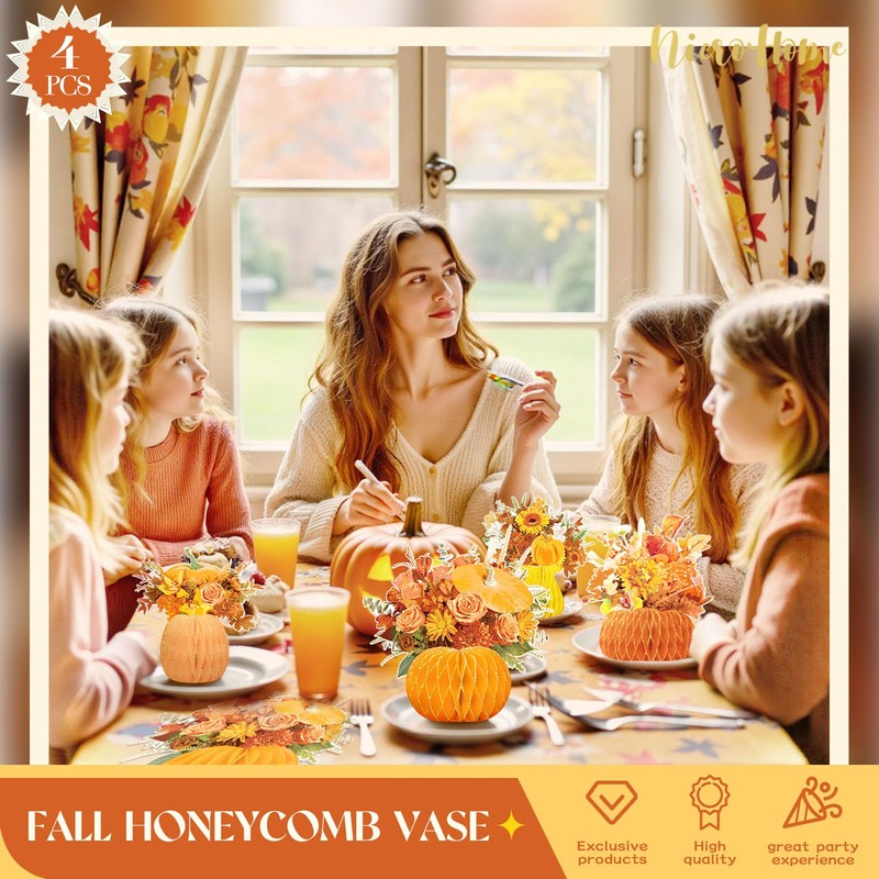 NICROHOME EUR Fall Decoration, 4 PCS Honeycomb Paper Vase Set