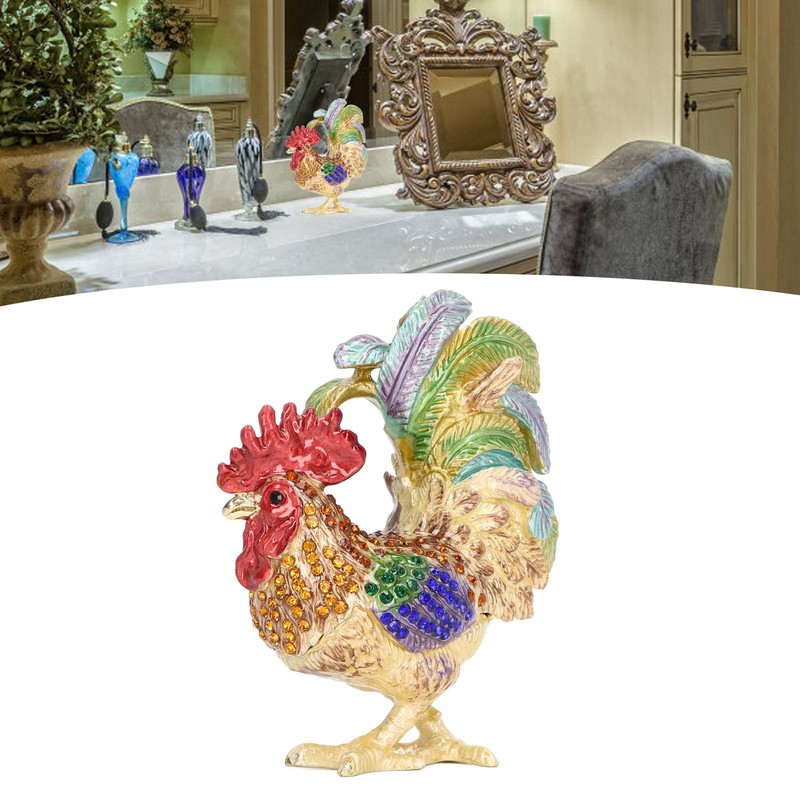 Rooster Trinket Box Embedded Rhinestone Alloy Bright Colors Wide Application