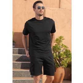 Fastkoala Men's Tracksuit Outfit Set Two Piece Round Neck Suits Jogging Suits Summer 2-Piece, black