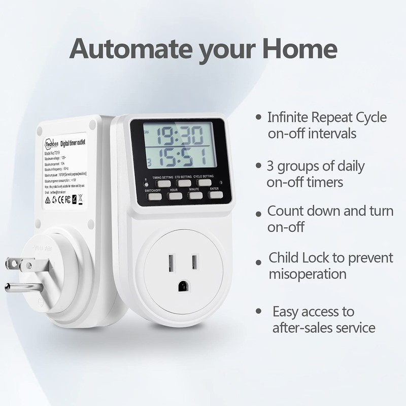 Techbee Indoor Digital Infinite Repeat Cycle Intermittent Outlet Timer Plug