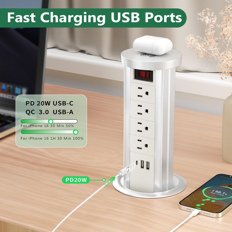 Pop up Outlet Countertop with 10 W Wireless Charger, 4