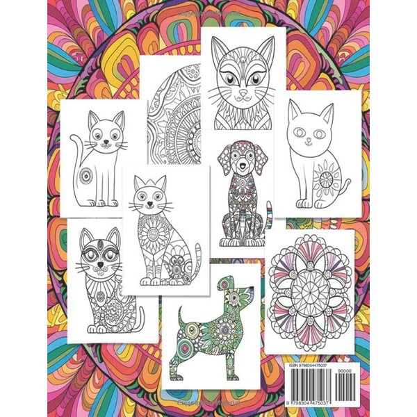  Cat and Dog Mandalas Coloring Book: Relaxing and Fun