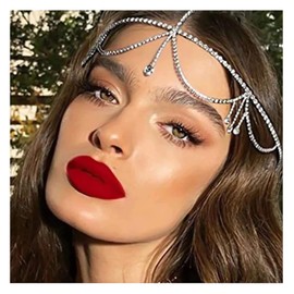 NAISKA Silver Rhinestone Layered Head Chain Jewelry for Women Long Tassel Crystal Rhinestones Cap Headpiece Bridal Wedding Party Belly Dance Rhinestone Flapper Headwear Accessories for Women and Teen Girls