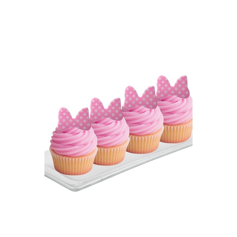 Pink Polka Dot Edile Bows for Cake and Cupcakes -24ct