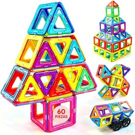 Bloques Magnéticos Juguetes de Construcción - 60 Piezas Juego de Imanes de Bloques Educativos 3D Creativos y Educativos, Rompecabezas de Figuras...   