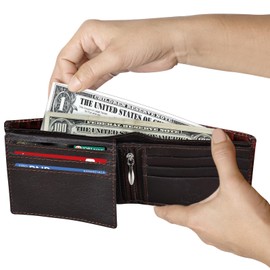 Men's Leather Wallet - RFID Blocking, Slim & Stylish with 15 Compartments and 1 ID Window, Bifold Mens Wallet, Gift for Men, Crocodile Pattern, Durable Stitching (Brown Color)