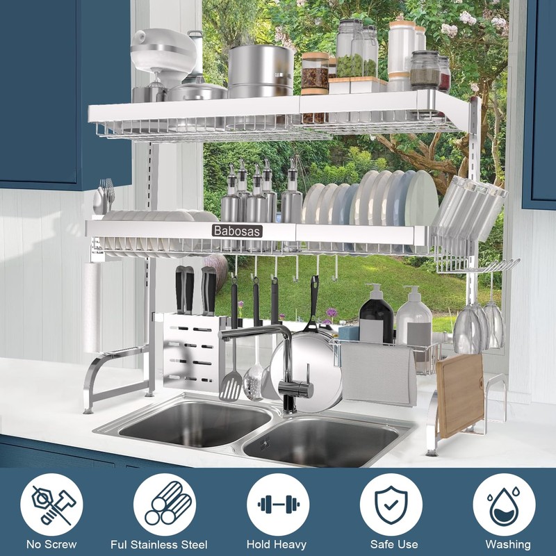 Over The Sink Dish Drying Rack,3 Tier Adjustable Length (25.5''