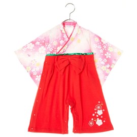 Aenak Hakama Romper, Full Then, Girls' Hakama, Floral Pattern, Hinamatsuri, Beginning Eating, Kimono, Children's Clothing (Red, 60) [795001]