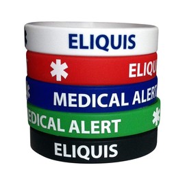 Eliquis Silicone Bracelets Medical Alert (5 Pack) Wristbands Adult Size for Men Women 7.8"