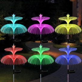 Solar Garden Lights Waterproof, 6 Pack Solar Star Jellyfish Lights 7 Color Changing Solar Fiber Optic Lights Gardening Gifts for Mom Grandma Women, Solar Flower Lights for Outdoor Yard Garden Decor