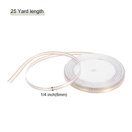 sourcing map 1/4 Inch 25 Yard Wide Satin Ribbon with Gold Edges Border Grosgrain Fabric Ribbon for Gift Wrapping Wedding Bouquet, White