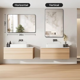 Minuover Black Metal Framed Bathroom Mirror for Wall, Large Brushed Matte Black Rounded Corner Rectangular Bathroom Vanity Mirror, Anti-Rust, Tempered Glass (28" x 36", Black)