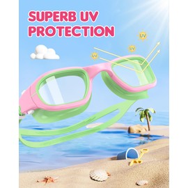 Zeligerstar Kids Swimming Goggles, Anti Fog Swimming Goggles Kids 6-14, UV Protection No Leaking Wide Vision Childrens Swimming Goggles for Kids Boys Girls