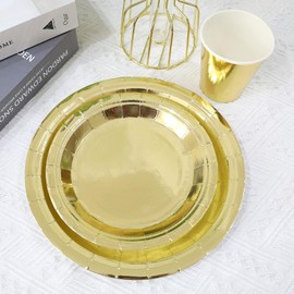 ANQIAOER 40pcs Gold Paper Plates 7 & 9inch Disposable Foil Golden Party Plates Tableware Decor for Birthdays, Wedding Celebration Metallic Gold Plates for Christmas Party Supplies Table Decorations