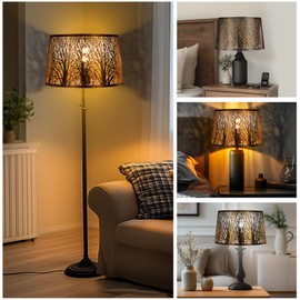Metal Lamp Shade, Large Lampshade for Table Floor Lamps, (12×8)'' Top×(14×10.5)'' Bottom×8.5" Height Oval Shade, Etched Forest Gothic Style Replacement Lamp Shade(Spider), Bronze Gold
