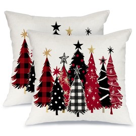 AACORS Christmas Pillow Cover 18X18 Set of 2, Watercolor Christmas Tree Stars Decoration Holiday Farmhouse Winter Pillow Case for Sofa Couch Decor AA651-18-2