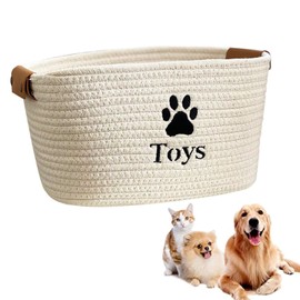 bangminda Dog Toy Bin Cotton Rope Dog Toy Storage Box Puppy Toy Box Organizer Box with Handle Storage Basket for Dog Toys