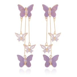 Purple Butterfly Earrings for Women Crystal Rhinestone Purple Earrings Inspired Earrings Merch Accessories Gifts for Women Fans Costume Outfits, Leather, No Gemstone