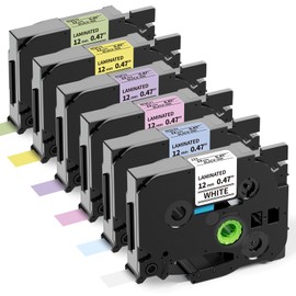Labelife 6-Pack Compatible Brother P Touch Label Maker Tape, TZe TZ Tape 12mm 0.47 Laminated Color Label Tape for Brother PT-D210 PT-D220 PT-H110 PT-D610BT PT-D400, Pink/Blue/Purple/White/Yellow/Green