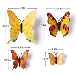 LiveGallery 72 PCS Yellow Removable 3D DIY Beautiful Butterfly Wall Decals Colorful Butterflies Art Decor Wall Stickers Murals for Kids Baby Boy Girls Bedroom Classroom Offices (Yellow)