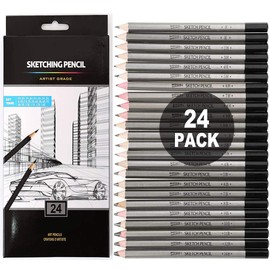 24 Pcs Lapices de Dibujo Profesional Kit de Dibujo Lápices de Dibujo Juego Para Dibujar y Dibujar Con Borradores Carbón Palo Sacapuntas Art Para Artistas Adultos Recargas de Color y Negro Para Proyectos de Dibujo Escritura Artesanía Dibujo de Arte Carpin