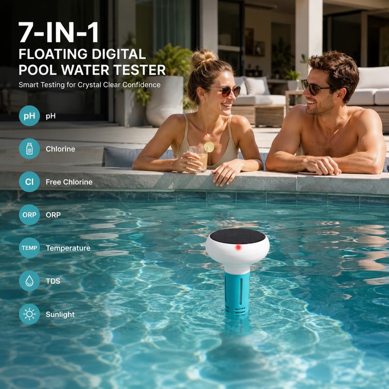 7-in-1 Digital Pool Water Tester for Smart Monitoring – Wireless