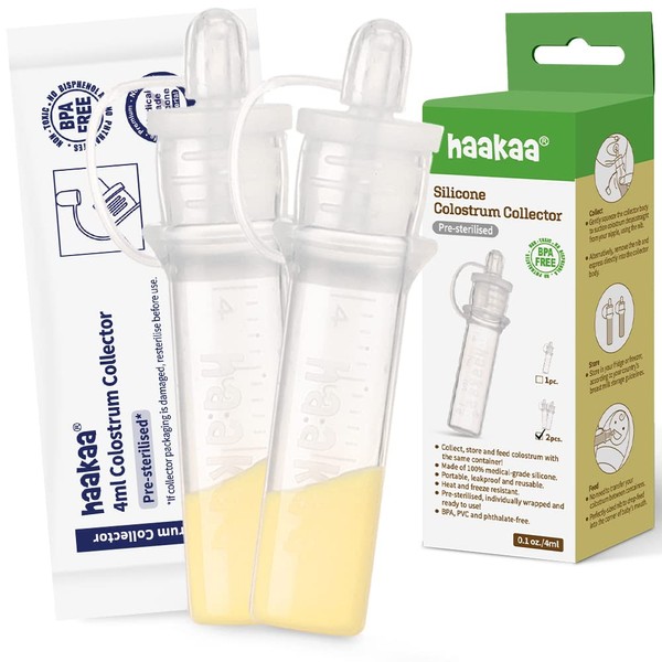 haakaa Colostrum Collector Colostrum Syringes for Breastmilk Collection and Breastfeeding, 4ml/2pcs