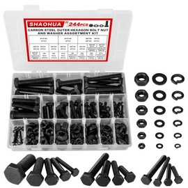 SHAOHUA 244PCS M3 M4 M5 M6 M8 M10 Heavy Duty Bolts and Nuts Assortment Kit, Stainless Steel Flat Hex Head Screws Bolts Nuts, Lock and Flat Gasket Washers Kit, Metric Bolt Assortment (Black)
