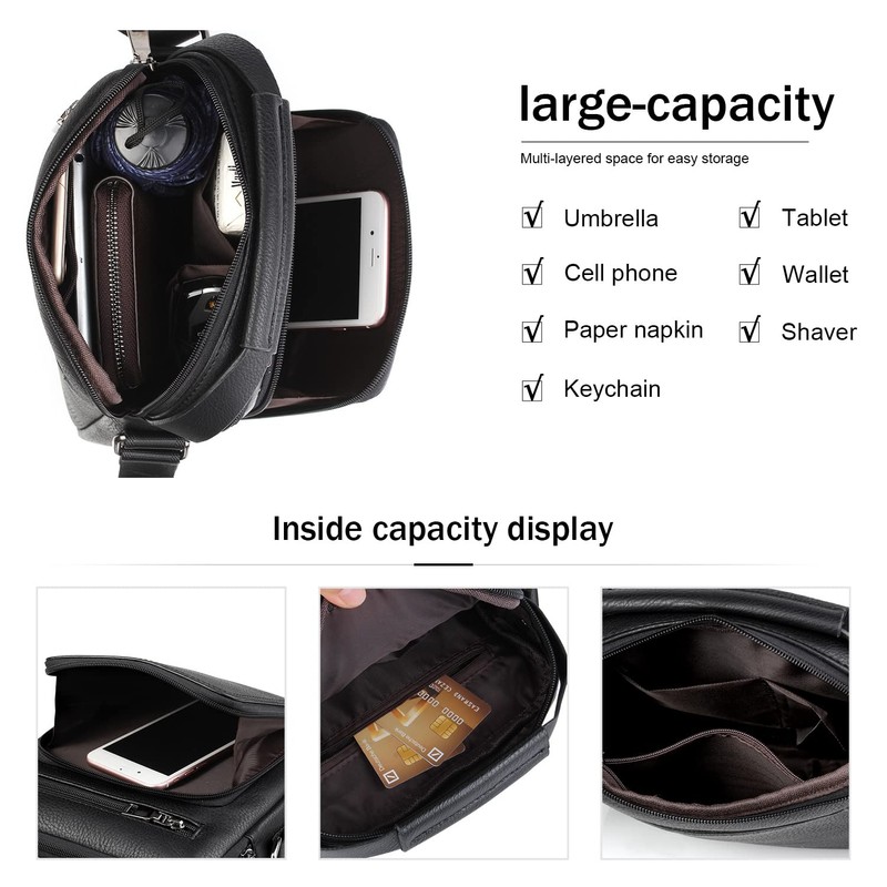 Naudamp Men's Shoulder Bag Leather Shoulder Bag Casual Waterproof Bag
