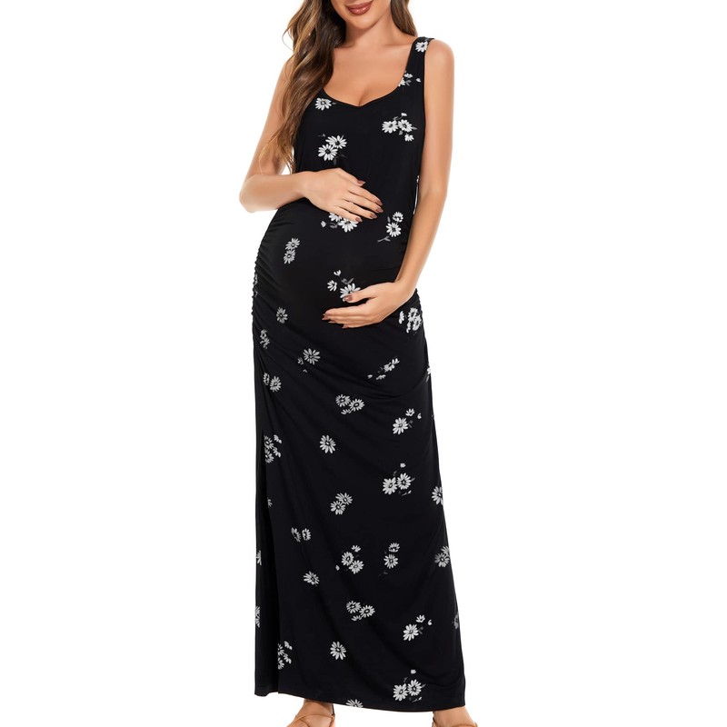 Smallshow Smallshow Women's Long Maternity Dress Split Sleeveness Pregnancy Clothes,SVP121,S