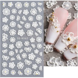 5D Flower Nail Art Stickers White Butterfly Nail Decals 5D Stereoscopic Embossed Nail Art Supplies Exquisite Floral White Nail Stickers Nail Art Accessories Acrylic Nail Designs Charms (3 Sheets)