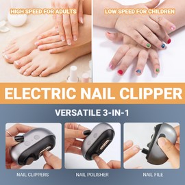 3-in-1 Electric Nail Clippers for Seniors, 2026 Upgraded Electric Toenail Clippers, Electric Nail Trimmer with LED Light, Electric Fingernail Clippers, Electric Nail Clipper for Adult and Kids (Grey)