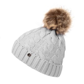 HEYO Ladies Knitted Winter Hat with Large Faux Fur Bobble HCD006, gray