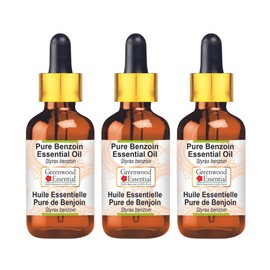 Greenwood Essential Pure Benzoin Essential Oil (Styrax Benzoin) with Glass Dropper Steam Distilled 100ml x 3 (10 oz)