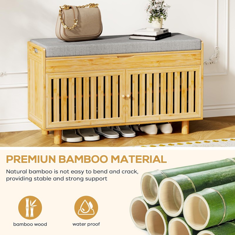 Coat Rack Shoe Bench Set, Bamboo Shoe Storage Bench with