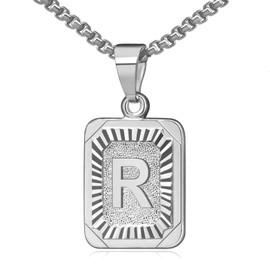 OIDEA Necklace with Letter A-Z, Silver Gold, Charm, for Men/Women, A-Z Letter Pendant, Rectangle Dog Tag Chain, Stainless Steel Wheat Chain, Jewellery Gift for Men and Women, Stainless Steel