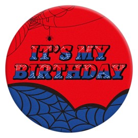 It's My Birthday Badge Pin, 2.3in Red & Blue Spider Web Happy Birthday Button for Kids Women Men Spider Themed Parties and Celebrations Decoration Supplies