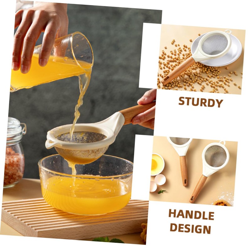 Mikinona Wooden Handle Stainless Steel Flour Sifter Baking Sieve Strainer