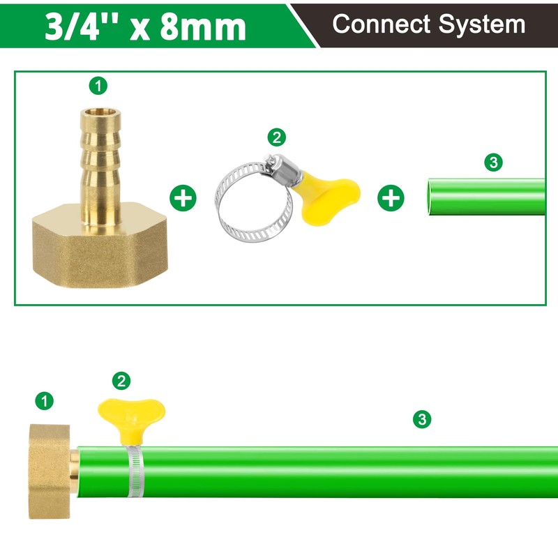 Brass Pipe Adapter, 12 Pieces 8 mm Barb x 3/4