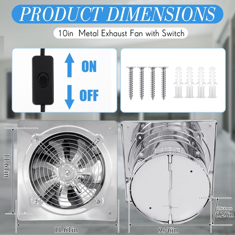 Yaocom 10 Inch Exhaust Fan 988 CFM Kitchen Exhaust Fan