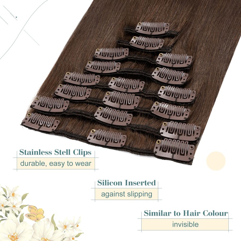 Elailite Bayalage Clip-In Real Hair Extensions, 8-Piece Set, 18 Clips,