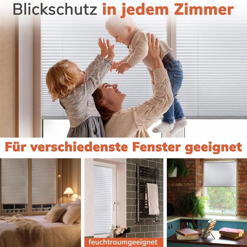 Pleated Blind Klemmfix White Blackout 85 x 220 cm Blackout