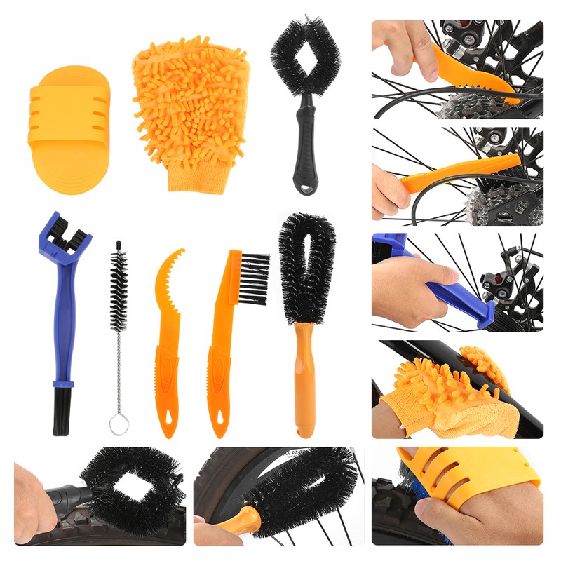 8pcs Bicycle Cleaning Tool Set Kit Bike Chain Tire Cleaning