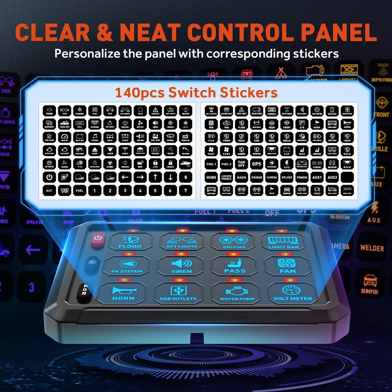 RGB 12 Gang Switch Panel, Momentary ON-Off Touch Switch Box